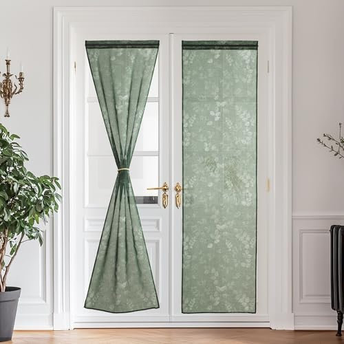 PONY DANCE Tende a Vetro per Porta Finestra 2 Pezzi 60x240 CM Tende per Cucina Porta Finestra con Tasca Decorazioni Curtains Trasparenti con Stampa, Verde Scuro