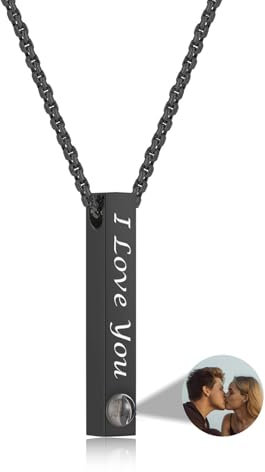 PiercingJak Herren Halskette Bild Projektion Kette mit Foto im Stein Text Gravur Bar Quader Vertikaler Edelstahl Anhänger Liebe Freundschaft Schmuck Personalisierte Geschenke für Männer Frauen