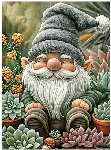 Artinhand 500 Piece Puzzle for Adults Gnome Succulents Jigsaw Puzzles | Green Plant Puzzle for Adult Kids Home Decoration Birthday Party Gift Toys 20x15 Inches