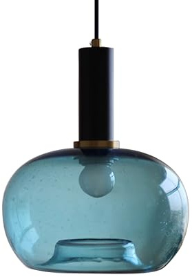 XIRYTU-H Blaues Bubble-Glas-Pendelleuchte mit schwarzen Metallakzenten, verstellbarer Höhe Deckenleuchte, E27 moderne Hängelampe für Esszimmer, Kücheninsel und Wohnzimmer (Blau)