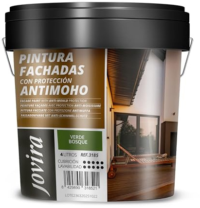 JOVIRA PINTURAS PINTURA FACHADAS ANTIMOHO. Repelente al agua, impermeable y anti fisuras. (4 Litros, Verde Bosque)