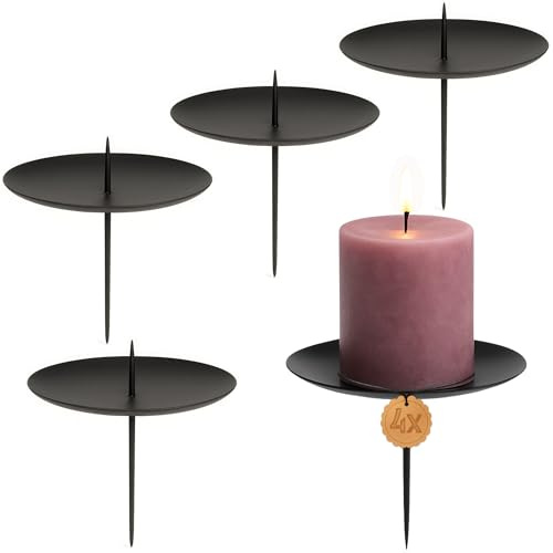 matches21 HOME & HOBBY Kerzenteller 4er Set Metall Schwarz Ø 10 cm 1 Dorn - Adventskranz Kerzenhalter für Stumpenkerzen
