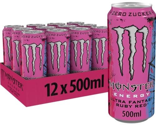 Monster Energy Ultra Fantasy Ruby Red, Energy Drink, Dose, 12 x 500 ml | Koffeinhaltiger Energy-Drink mit erfrischend-leichtem Grapefruit-Geschmack, ohne Zucker und ohne Kalorien