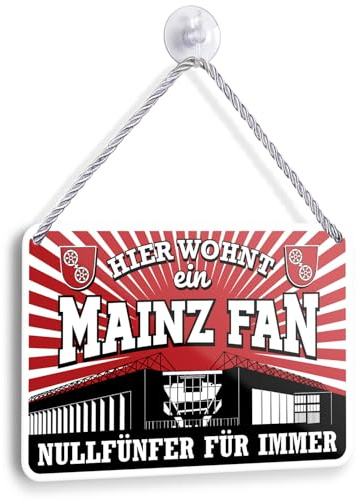 Hier wohnt ein Mainz Fan Blechschild 18x12 cm Hängeschild für Fußballbegeisterte Deko Artikel Geschenkidee Fanartikel Türschild