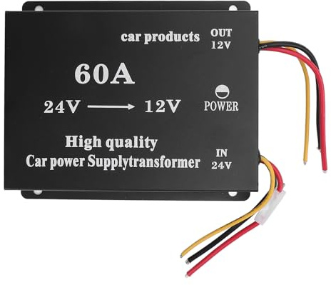 Convertitore di tensione da 24 V a 12 V 600 W 50 A – Adattatore di alimentazione audio per camion e regolatore riduttore per auto, SUV, autobus – Trasformatore step down con (60A)