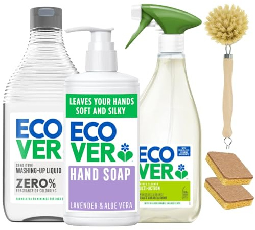 Ecover Household Cleaning Bundle - Washing Up Liquid, Hand Soap & Sponges