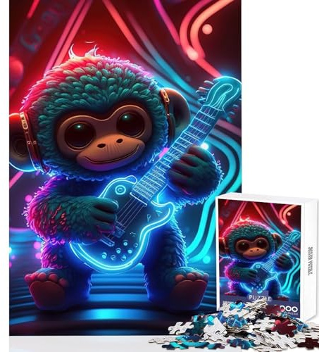 1000-teiliges Puzzle für Teenager AFFE mit Gitarre Deko-Spielzeug tolles Geschenk praktisches Spiel Stressabbau Größe 38x52cm