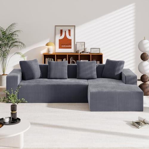 LIFEISLE Sofa Ecksofa Liegesofa für Wohnzimmer, L-förmiges Couch mit Schlaffunktion, ohne Montage erfordlich Schaumstoff Sofa Chaiselounge, Cord Grau
