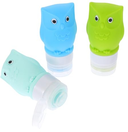 Eulen Behälter Tragbare Subflasche 3 Stück-pack aus Silikon PP | Leere Reiseflasche zum Befüllen, Quetschflasche mit Dichtliner, Glatt Auslaufend, für Hotelbad und Reise Zufällige Farbe