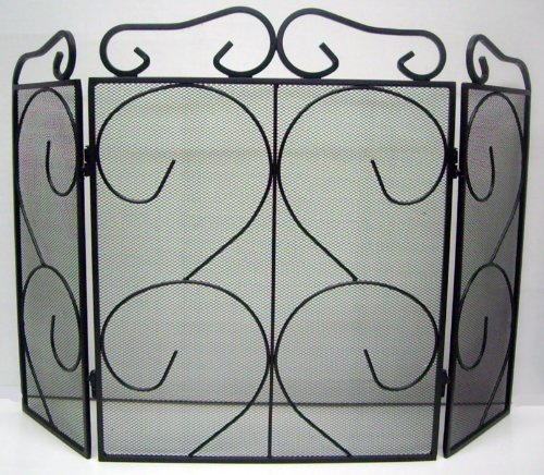 3 Panel Heavy Firescreen BLACK DECORATIVE WROUGHT IRON FIRE GUARD