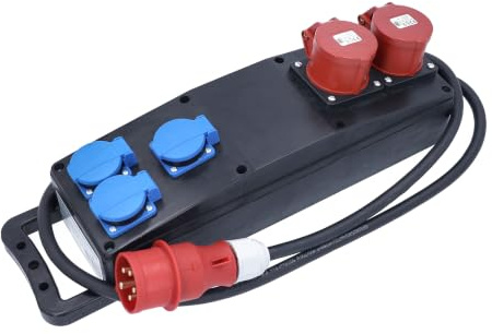 as - Schwabe Vollgummi Steckdosenleiste CEE 2 m H07RN-F 5G2,5-3x Schuko 230 V 16 A, 2x CEE 400 V 16 A - Baustromverteiler - Stromstation Baustelleneinsatz - Außenbereich - Made in Germany, 60560