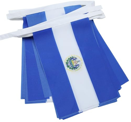 AZ FLAG El Salvador Bunting 6 m 20 flags Light Polyester 21x15 cm | Indoor and outdoor use Salvadoran 20 ft flag bunting flags stitched onto reinforced tape lightweight polyester