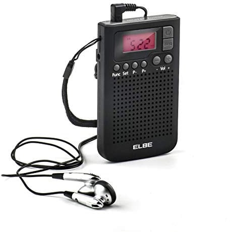 ELBE RF-93 Radio de bolsillo digital, radio am/fm, memoria 20 emisoras, despertador alarma, altavoz incorporado, función sleep / snooze, pantalla lcd, clip para sujeción, color negro