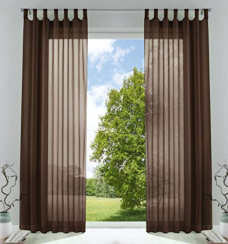 2er-Pack Gardinen Transparent Vorhang Set Wohnzimmer Voile Schlaufenschal mit Bleibandabschluß HxB 225x140 cm Braun, 61000CN
