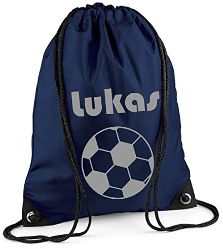 Turnbeutel mit Namen | Motiv Fußball | inkl. Namensdruck | Personalisieren & Bedrucken | Sportbeutel Schuhbeutel dunkel-blau für Jungen Kinder(dunkelblau)