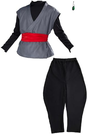 haikyuu Men's Kung Fu Suit With Earing Anime Black Cosplay Costume Halloween, Black, Small