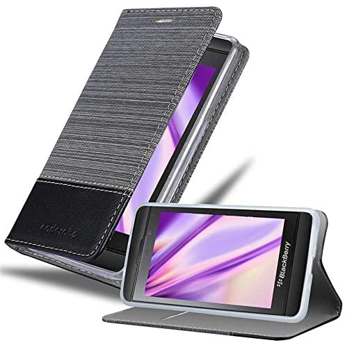 Cadorabo Hülle kompatibel mit BlackBerry Z10 aus Premium Jeans und Kunst Leder Flip Klappbare Stoßfeste Magnetische [Standfunktion] [Kartenfächern] Cover Hülle für BlackBerry Z10 Tasche in Grau