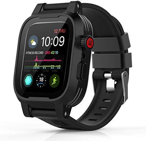ShellBox Case Waterproof 42mm Apple Watch Series 3 & 2 with Premium Soft Silicone Band Built-in Screen Protector, Protective iwatch Case Slim Thin Drop Shock Proof Apple Watch Case (Black) | Premium Soft Silicone Band, Built-in Screen Protector, Slim Thin, Drop Shock Proof