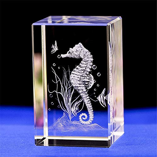 Uterstyle Kristallglas-Seepferdchen-Statue-Modell, 3D-lasergeätzte Kristall-Seepferdchen-Figur, Kunst, Tier-Kristallglas-Würfel, Gravur, Seepferdchen-Ornamente, Geschenke (50 x 50 x 80 mm)
