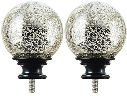 KAMANINA Crackle Glas Endstücke für 2,5 cm Gardinenstangen, M6 Standard Schraube Gardinenstange Endstücke, 2 Stück, schwarz