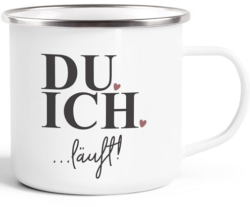 MoonWorks® Emaille-Tasse mit Spruch Du Ich läuft Liebes-Geschenk Partner Freundin Freund Geschenkideen Liebe Weiss-metall Emailletasse