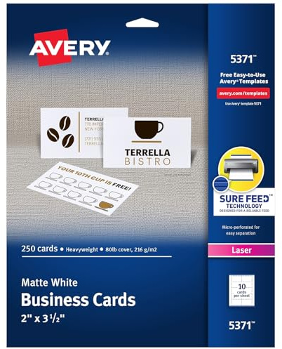 Avery Microperforated Business Cards, 2 x 3 1/2, Matte White, 250 Per Pack (5371)