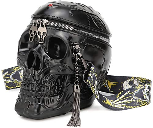 kiisy Totenkopf-Geldbörse und Handtaschen für Damen, Umhängetasche, Gothic-Geldbörse, Urlaub, Party, Totenkopf-Umhängetasche, Schwarz, Einheitsgröße