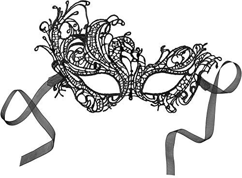 dressforfun 303521 Venezianische Maske für Damen, sexy Spitzenmaske aus Stoff, Pfau Augenmaske für Maskenball Party Fasching Karneval Kostüm Halloween, schwarz