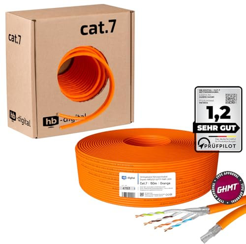 HB-Digital 50m Cavo di rete LAN Duplex Ethernet CAT.7 1000 MHz cavo lan S/FTP PIMF LSZH senza alogene RoHS compliant 10 Gbps puro rame AWG23 2 fili collegati Certificato GHMT
