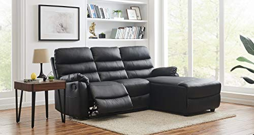 Home Detail Carter Three Seater Sofa, Right Chaise, Black Faux Leather