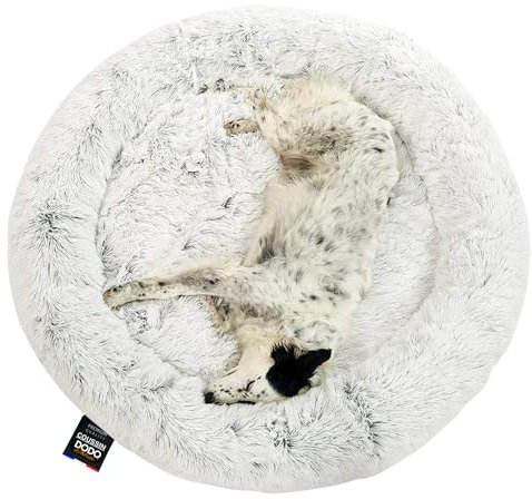 One PETS-TOP® Hundekörbchen Waschbar Fluffy – Hundebett Donut Flauschig mit Abnehmbarem Bezug – Donut Hundebett Rund für Kleine & Große Hunde 95 cm Durchmesser Perlgrau