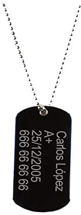 CALLE DEL REGALO Regalos personalizados: Colgante chapa estilo militar, grabado con el texto que tú quieras