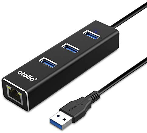 atolla USB to Ethernet Adapter, 3 Ports USB 3.0 Hub with 10/100/1000 Mbps LAN RJ45 Gigabit Network Adapter, Supports Windows 10/8/7, Mac OS, Linux