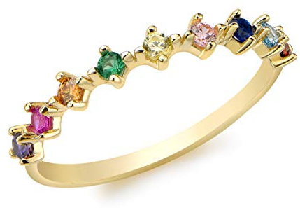 CARISSIMA Damen-Ring Half-Eternity 9 Steine mehrfarbig Gelbgold 9kt Zirkonia 3mm Größe 56