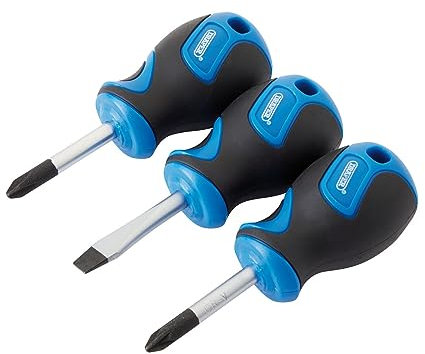 Draper 32604 - Set di cacciaviti di precisione, impugnatura morbida e tozza, inserti sagomati, set di utensili manuali, cacciaviti Phillips e a testa piatta, punte sabbiate con sabbia