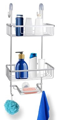 Duwee Panier de Douche à Suspendre sur Porte à 3 Niveaux, Panier de Rangement de Salle de Bain Antirouille Grand, Etagere Douche sur Porte à Suspendre Non Percé, Pour Grandes Bouteilles, Argent