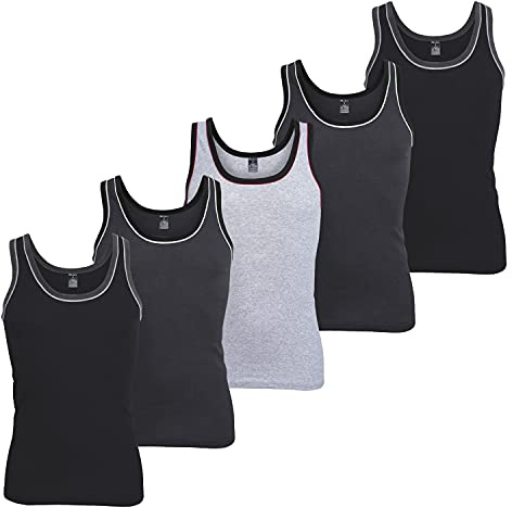 MT Herren Melange Tank-Top (5er Pack) Baumwoll Feinripp Unterhemden ärmellos