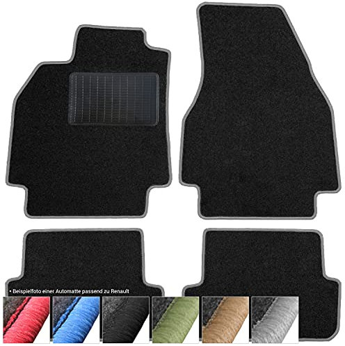 moto-MOLTICO Fußmatten Auto - Velours Autoteppiche passend für Renault Scenic II (2003-2009) - 3-teiliges Set - Schwarze Automatten mit Grauen Ziernähten