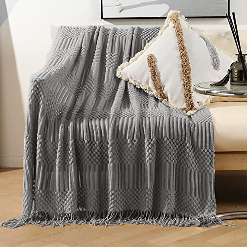 LumiSyne Gestrickte Decke Mit Quaste Einfarbig Blasenmuster Kuscheldecke Strickdecke Tagesdecke Überwurf Couchdecke Dekorative Decke Für Sofa Bett 170x130cm