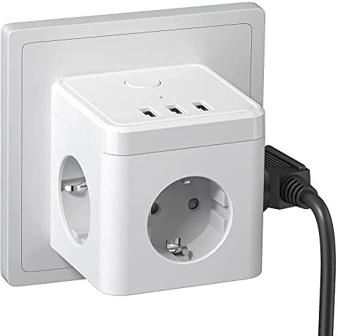 6 In 1 Steckdosenwürfel mit 3 USB - Weiß