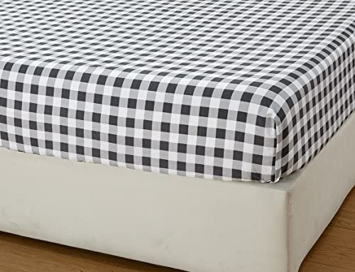 Spannbetttuch, antiallergisch, antibakteriell, gebürstete Mikrofaser, 28 cm tief, pflegeleicht, lichtbeständig (kariert, kleines Doppelbett 122 cm)