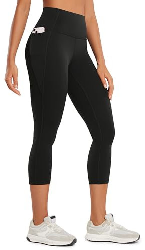 CRZ YOGA Butterluxe Damen Capri Gym Leggings 3/4 High Waist Yogahose Taschen Sport Workout Sportleggings - 53cm Schwarz 38