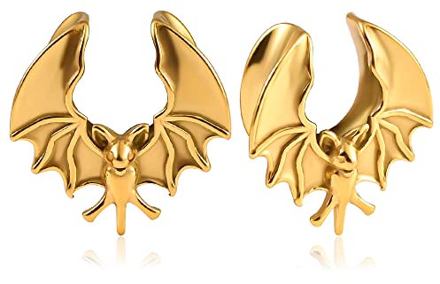 DOEARKO Ohr Tunnel 1 Paare Saddles Flesh Plug Fledermaus Edelstahl für Ohrpiercing Gestreckte (Gold, 8mm)
