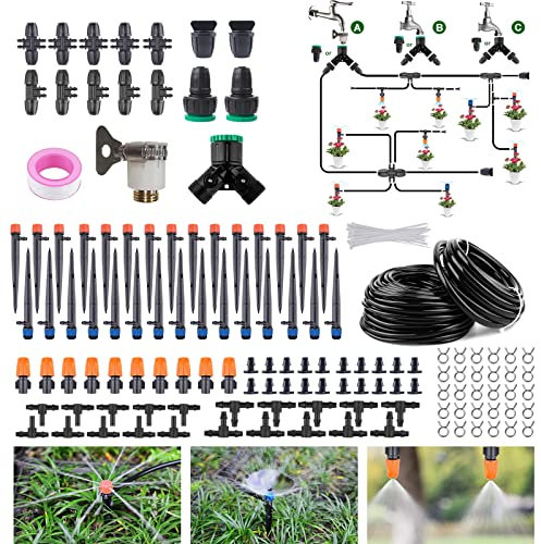 Sistema di irrigazione da giardino, 15M + 15M Kit di irrigazione a goccia fai da te Irrigatore automatico per piante da giardino