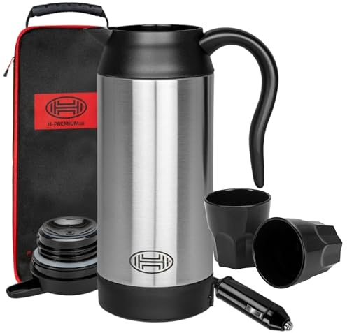 HEYNER 12V Travel Kettle For Car Van Coffee Tea Hot Water Maker 750ml Campervan Camping Thermos With 2 Cups Carry Case 543130