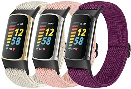 TumpCez Elastic Nylon Strap Only Compatible with Fitbit Charge 5 Straps, Soft Stretchy Adjustable Breathable Comfortable Fabric Band Sport Replacement Straps for Women Men