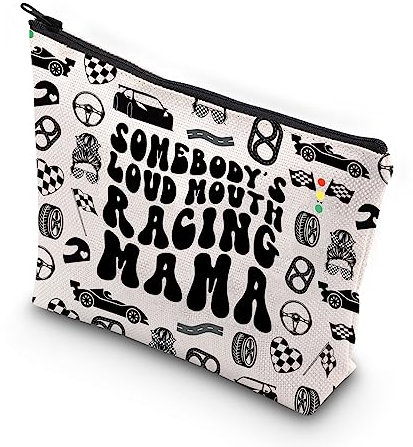 WCGXKO Race Mom Geschenk Racing Vibes Geschenk Race Wife Geschenk Somebody's Loud Mouth Racing Mam Reißverschluss Tasche Make-up Tasche, Racing Mama, Reißverschluss