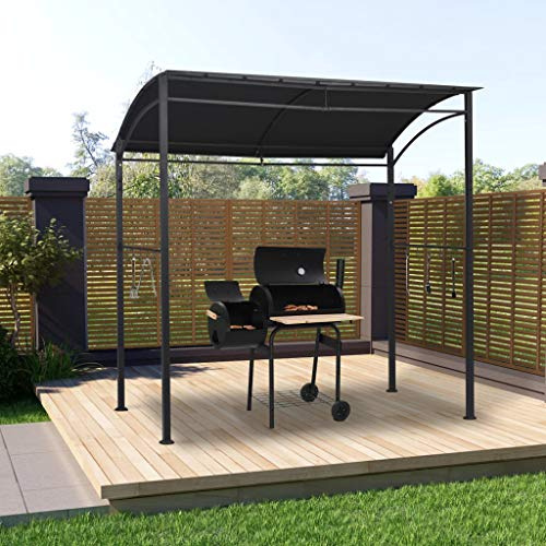 Homgoday BBQ Pavillon 215x150x220cm Anthrazit Stahl Outdoor Gartenunterstand für Terrassen, Hinterhof und Rasen Partyzelt Festzelt Vordach Event Zelt