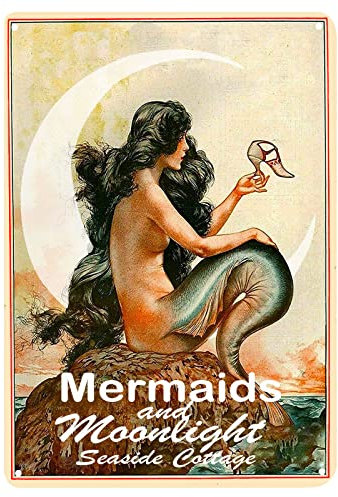 Strunt Mermaids & Moonlight Blechschild Werbeschild Heimdekoration Badezimmer Wandkunst Schöne lebendige Farben Metall Vintage Outdoor Garten Schilder Küche Indoor 14 x 20 cm