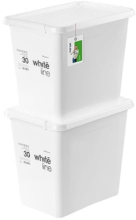 PAFEN 2x Aufbewahrungsbox mit Transparent Deckel 30L - 40 x 30 x 35 cm - Boxen Aufbewahrung Stapelboxen mit Verschlussclips Kunststoffbehälter Kleiderboxen Organizer | Weiß
